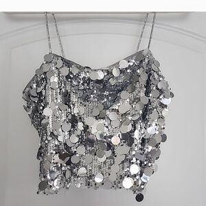 Beautiful Silver sequence shiny crop top With spaghetti straps